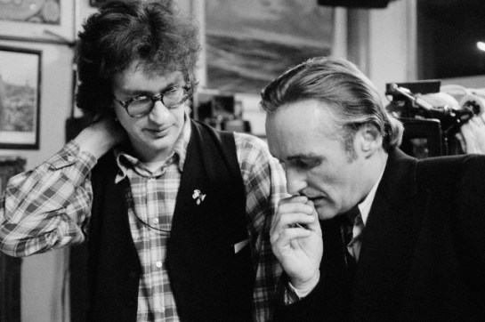 February 1977, Hamburg, Germany --- American actor Dennis Hopper with German director Wim Wenders on the set of his movie The American Friend, based on Patricia Highsmith's novel Ripley's Game. --- Image by © Caterine Milinaire/Sygma/Corbis