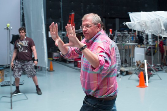 Director Robert Zemeckis on the set of TriStar Pictures' THE WALK.