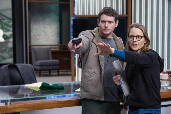 Jack O'Connell and Director Jodie Foster on the set of TriStar Pictures' MONEY MONSTER.